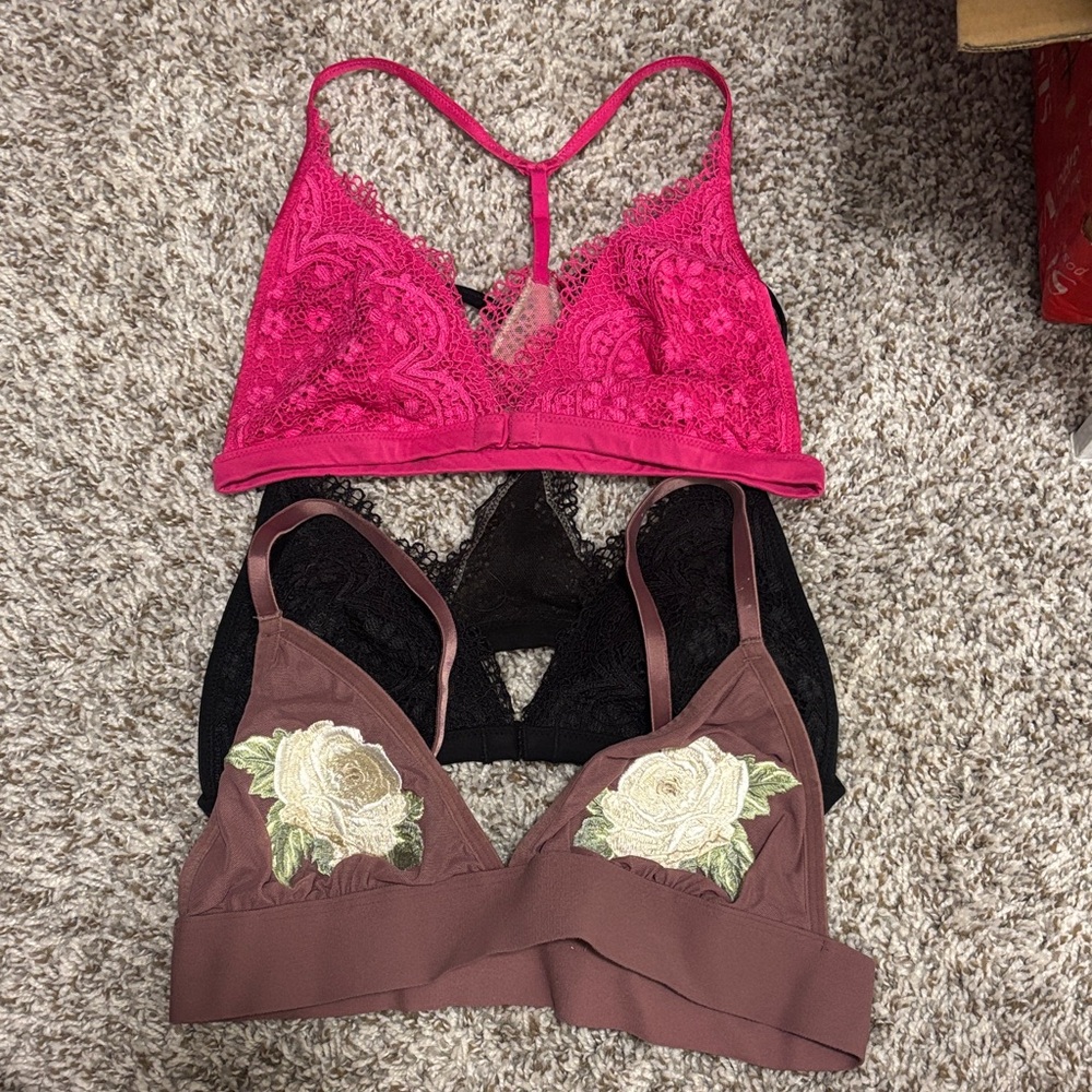Victoria's Secret Lace Bralette Trio - Fuchsia, Black, Brown